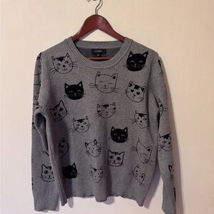Chic Dark Gray Cat Knit Sweater